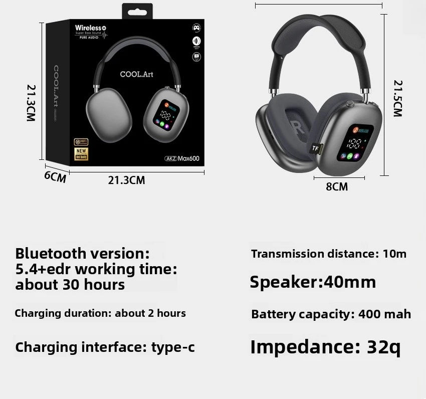 Hot-Selling Wireless Head-mounted Touch Screen Earphones Digital Display Screen Noise Cancellation Casque Bluetooth Headphones